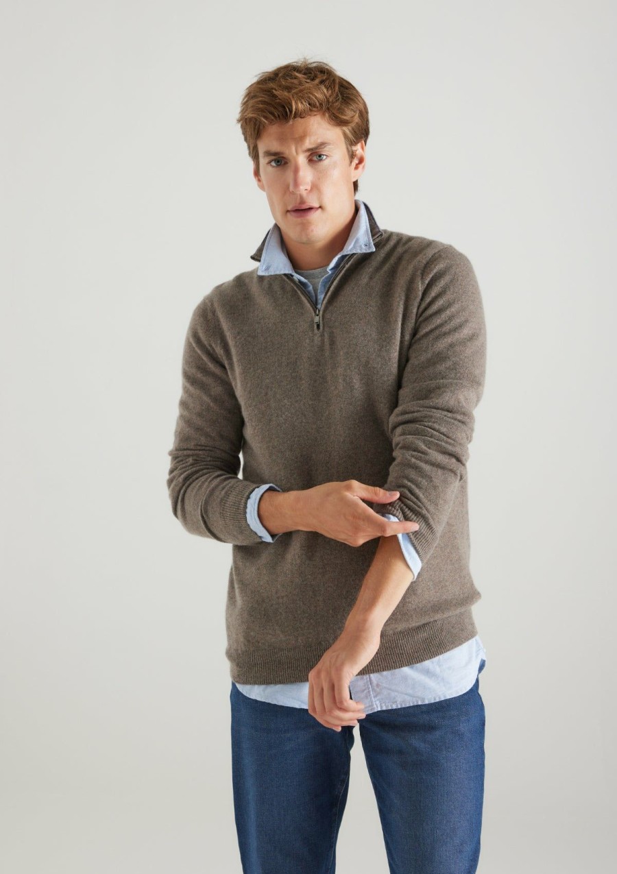 Men Loop Cashmere | Mens Cashmere Half Zip Sweater In Otter Brown