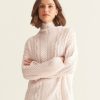 Women Loop Cashmere | High Neck Cable Sweater In Mallow Pink