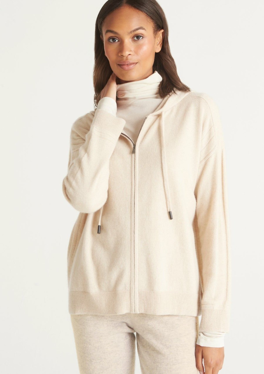 Women Loop Cashmere | Cashmere Zip Through Hoodie In Cream