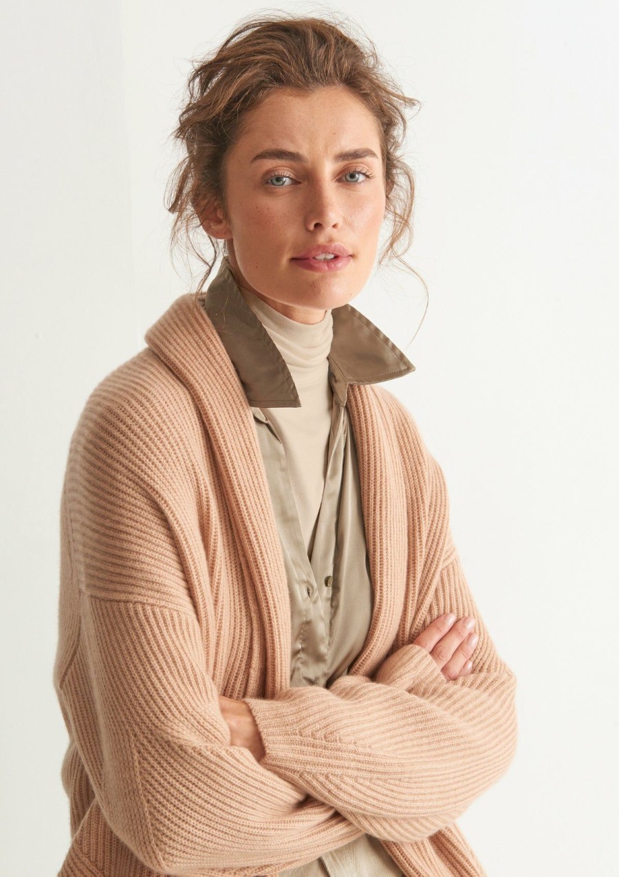 Women Loop Cashmere | Ribbed Cashmere Coatigan In Toffee