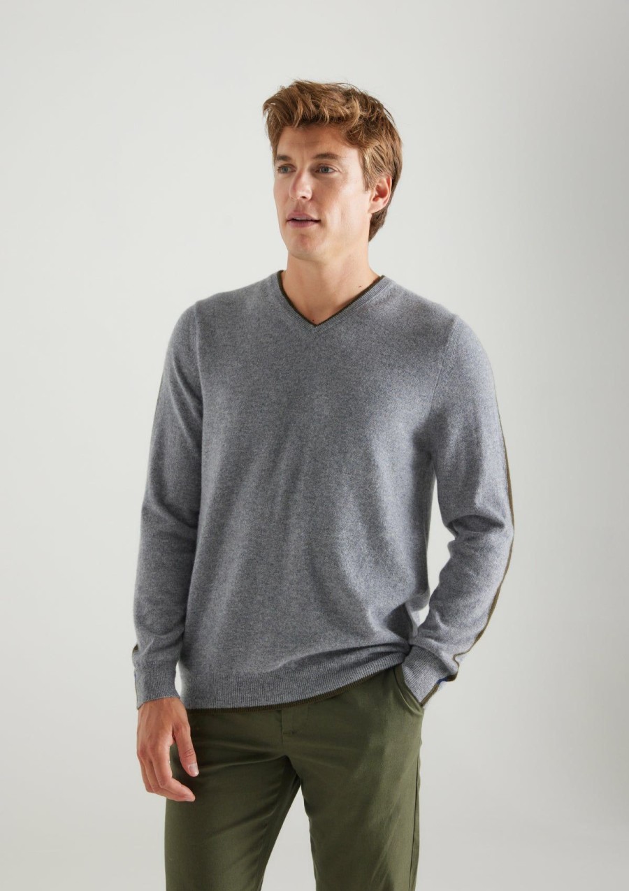 Men Loop Cashmere | Mens Cashmere V Neck Sweater In Derby Grey