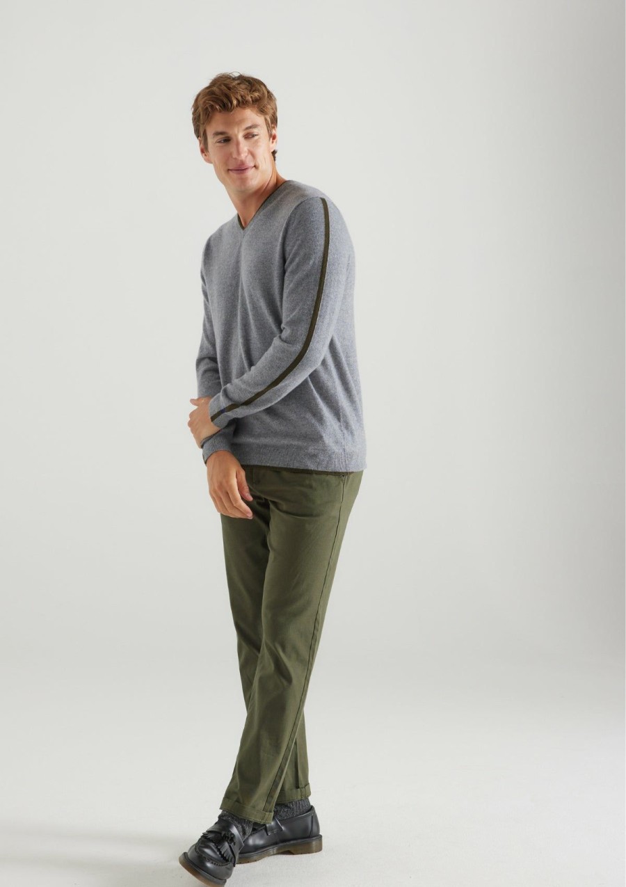 Men Loop Cashmere | Mens Cashmere V Neck Sweater In Derby Grey