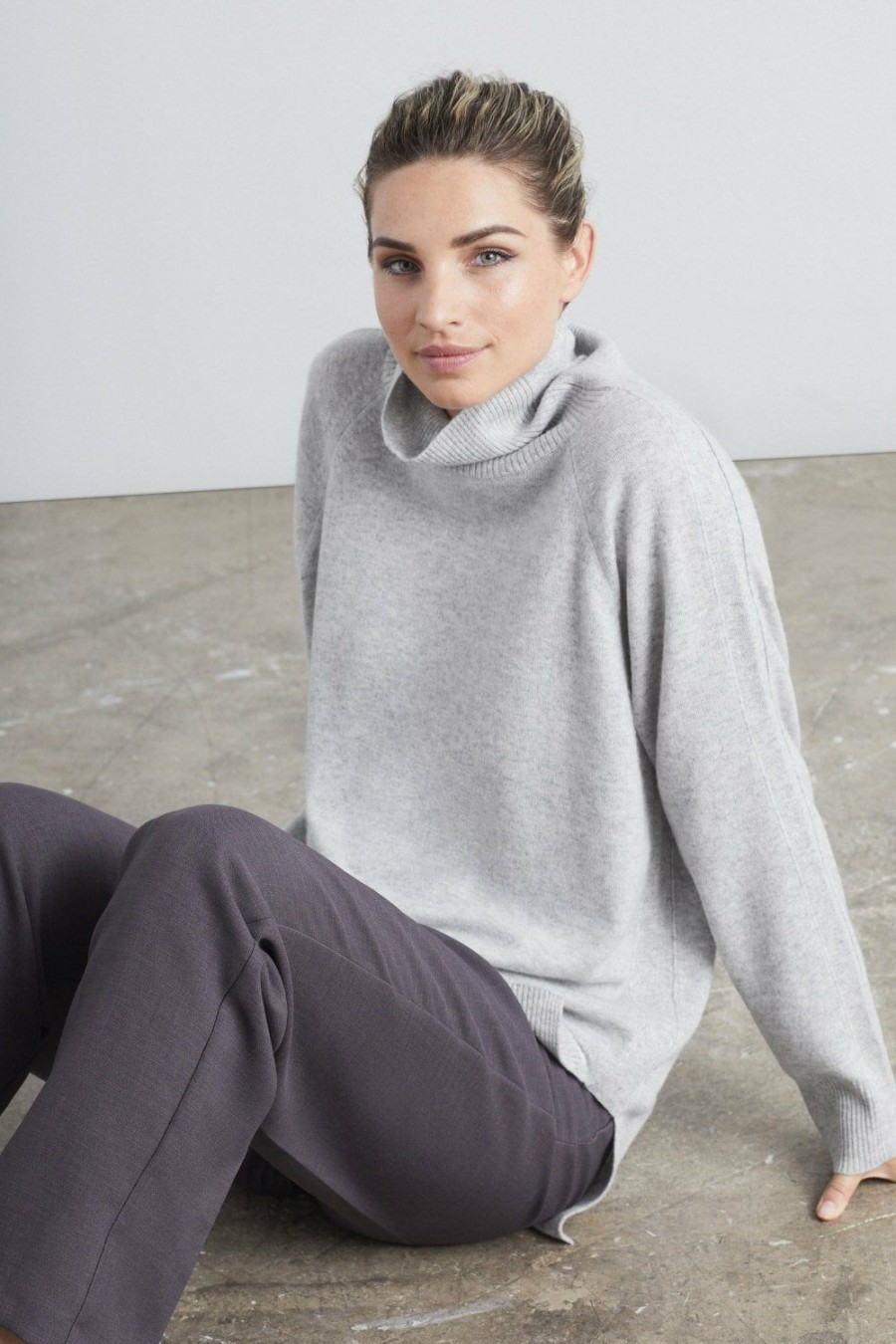 Women Loop Cashmere | Polo Neck Cashmere Sweater In Foggy