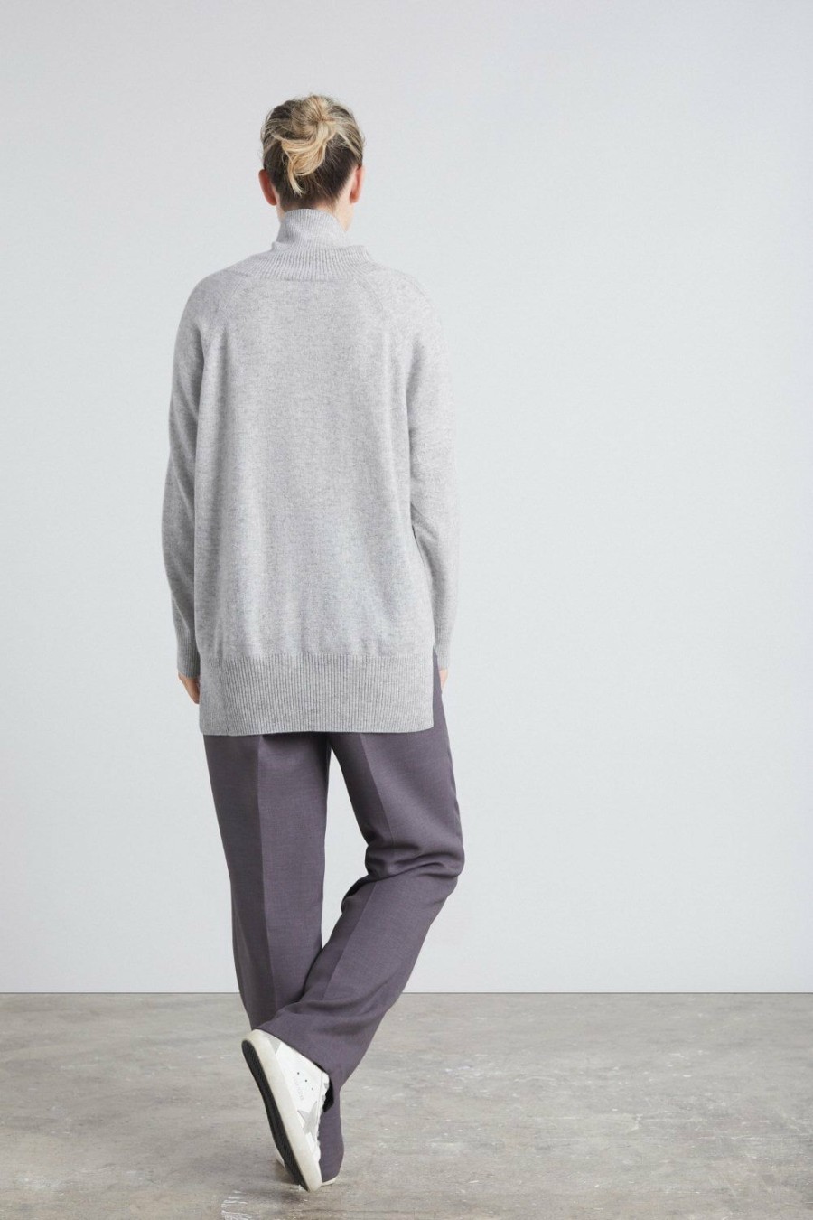 Women Loop Cashmere | Polo Neck Cashmere Sweater In Foggy