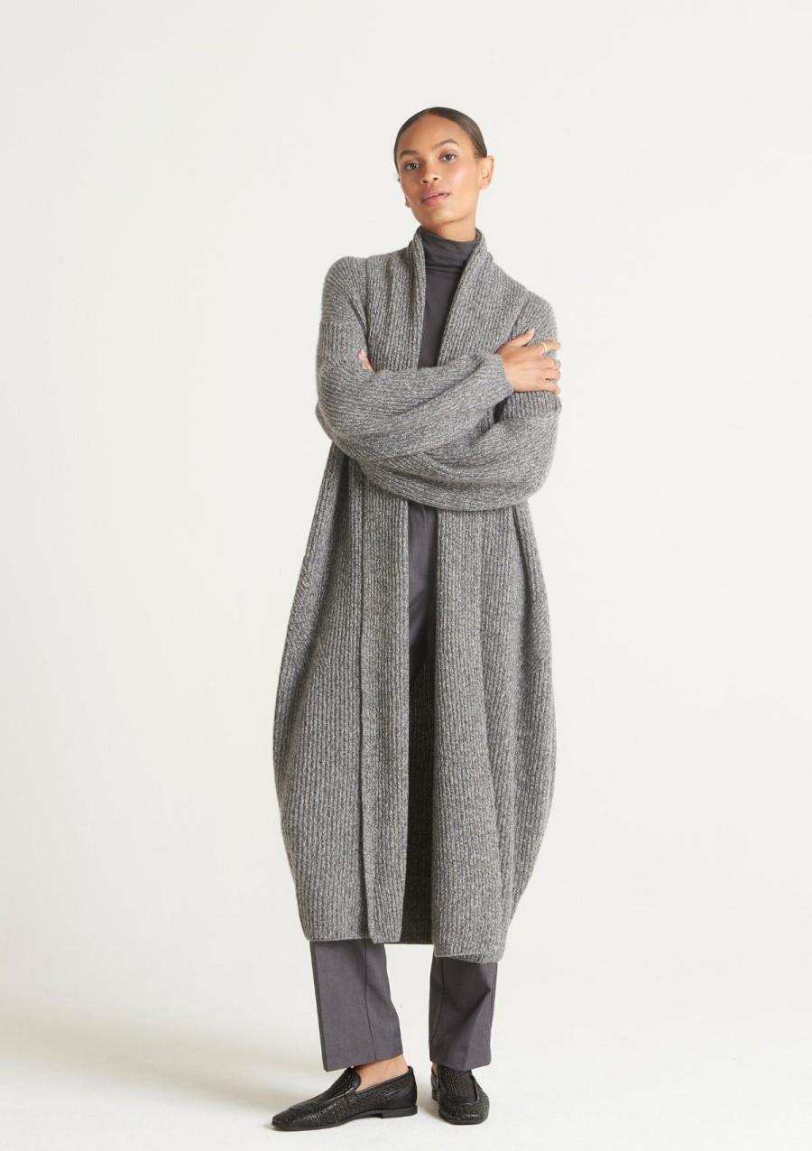 Women Loop Cashmere | Ribbed Cashmere Coatigan In Canyon Grey