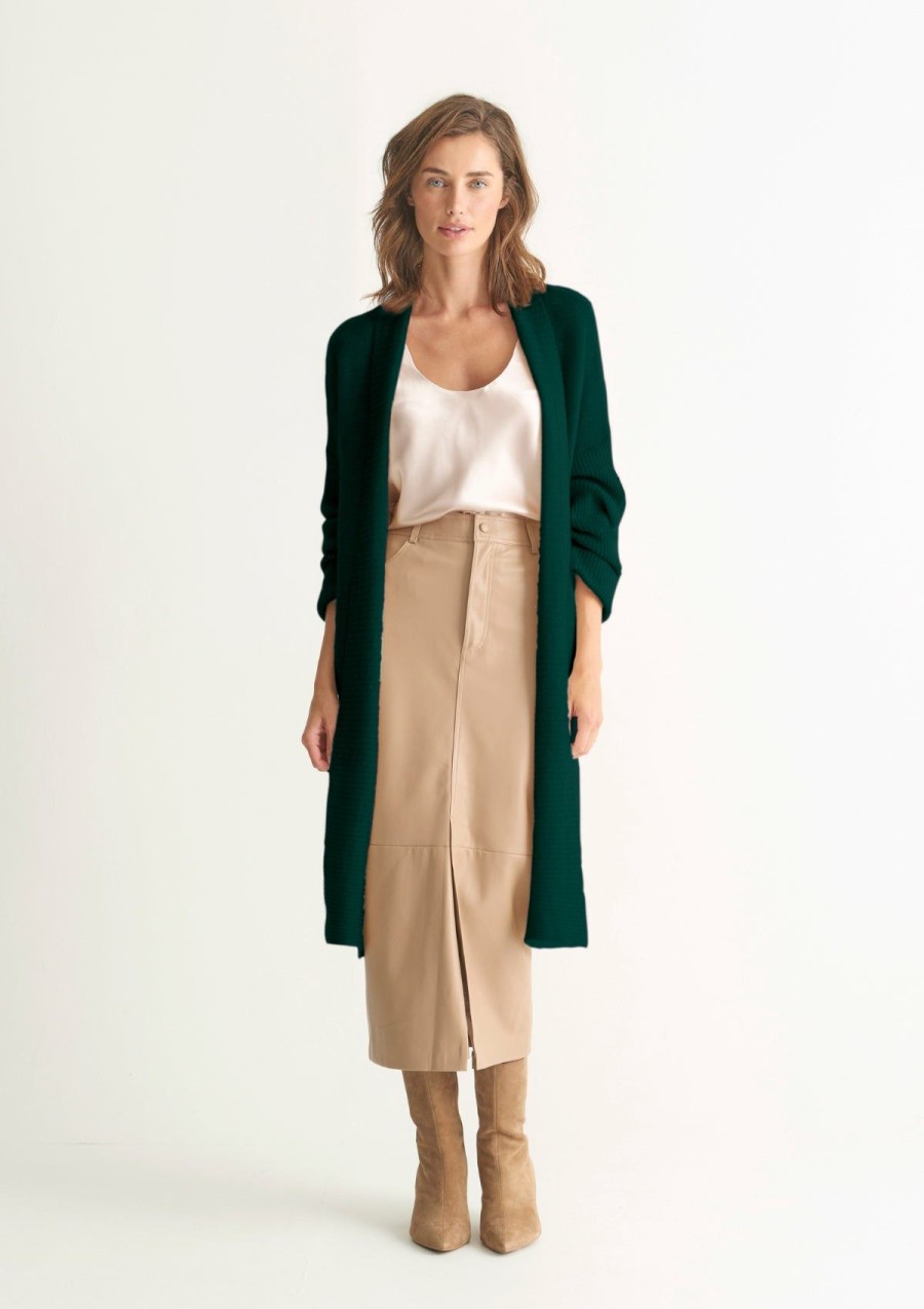 Women Loop Cashmere | Cashmere Edge To Edge Cardigan In Bottle Green