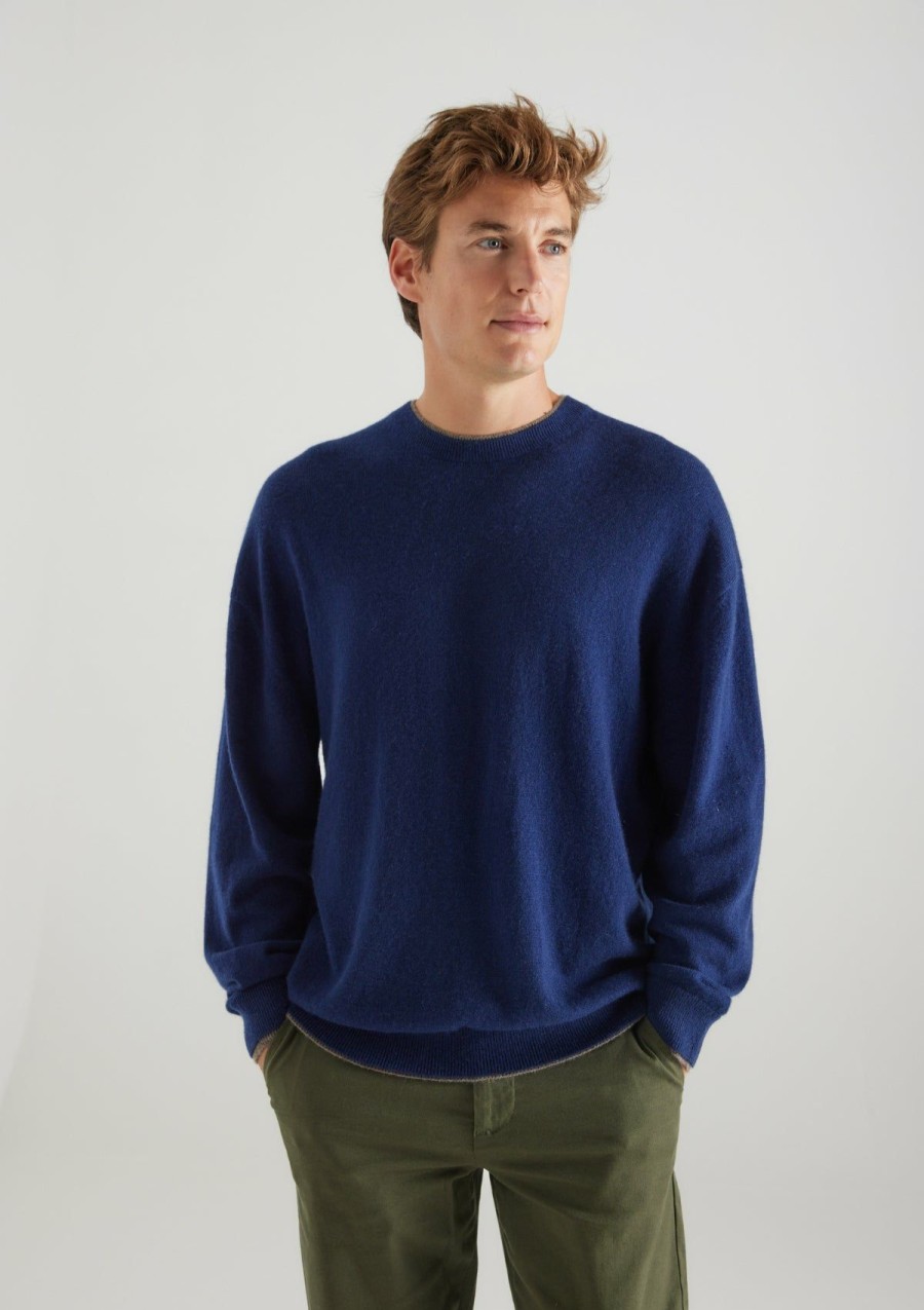 Men Loop Cashmere | Mens Cashmere Crew Neck Sweater In Midnight Blue