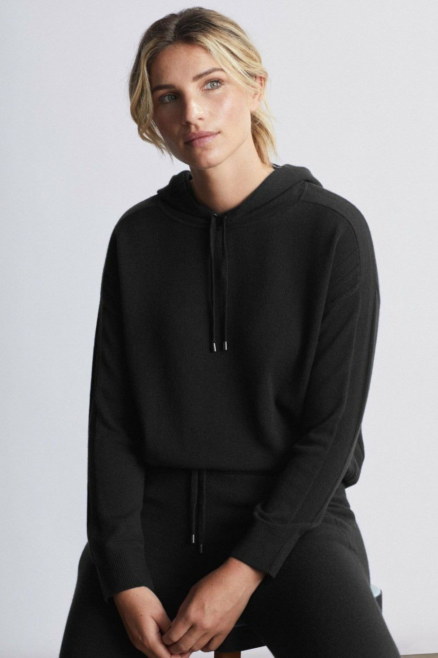 Women Loop Cashmere | Cashmere Hoodie In Black