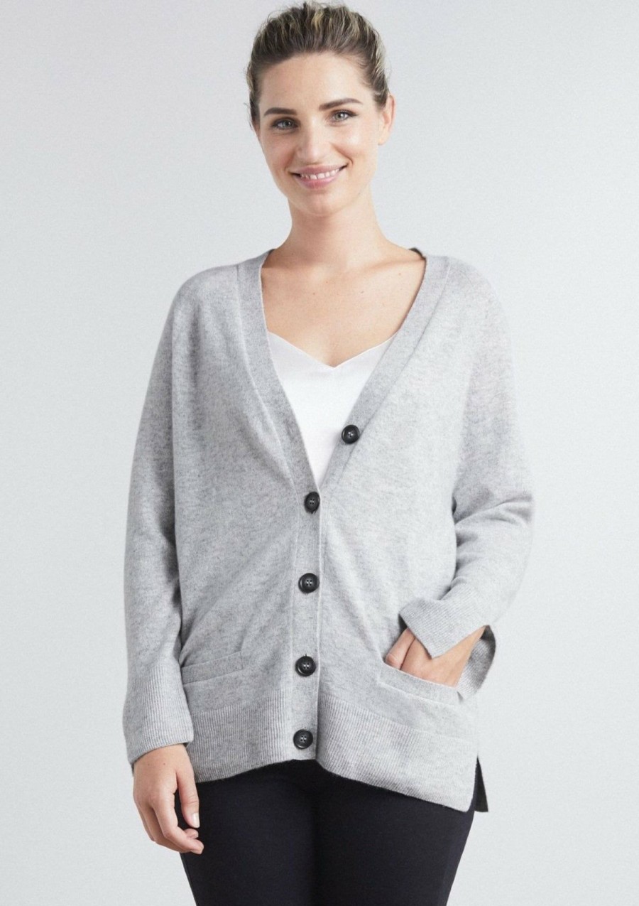 Women Loop Cashmere | V Neck Cashmere Cardigan In Foggy Grey