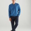 Men Loop Cashmere | Mens Cashmere V Neck Sweater In Marina Blue