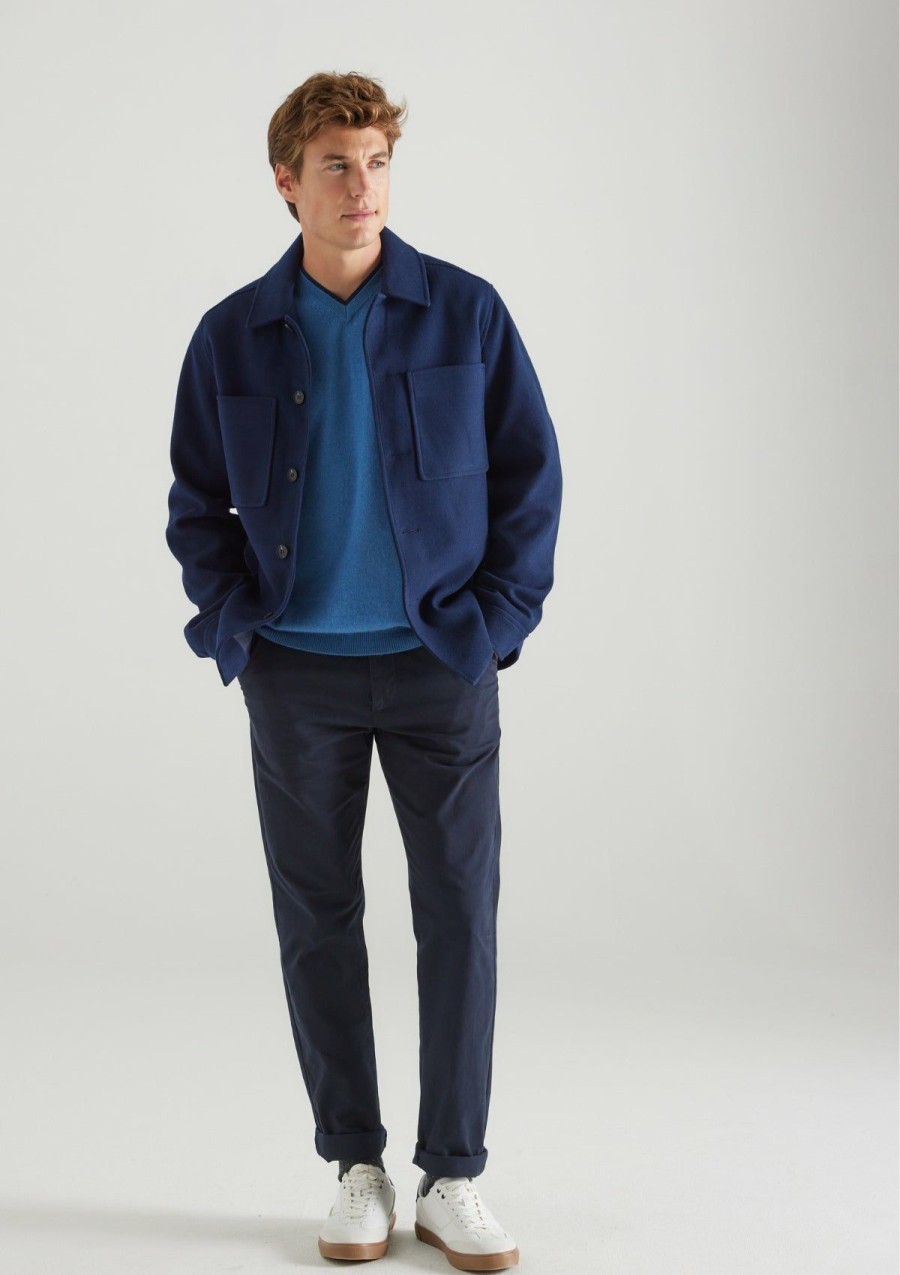 Men Loop Cashmere | Mens Cashmere V Neck Sweater In Marina Blue