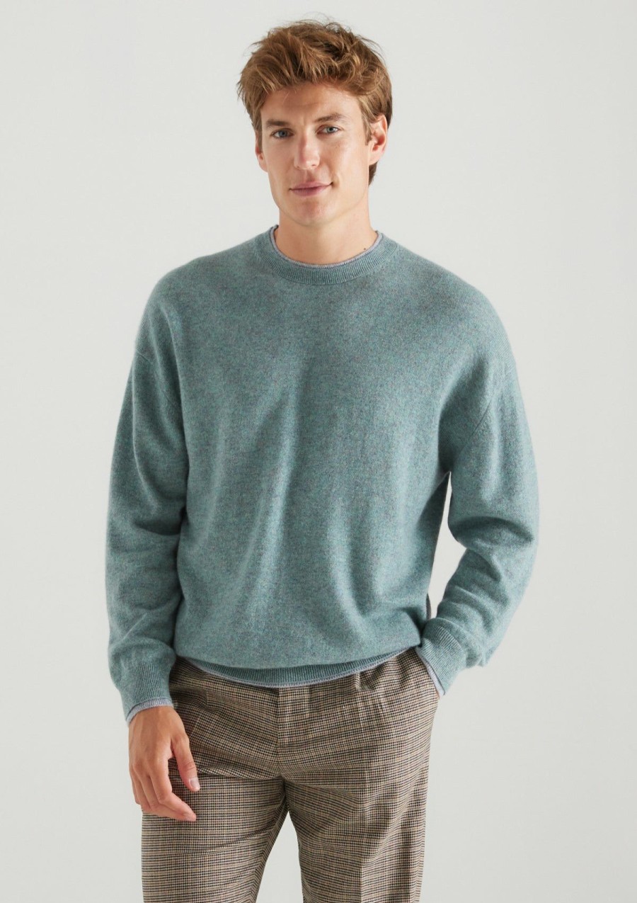 Men Loop Cashmere | Mens Cashmere Crew Neck Sweater In Lagoon Green