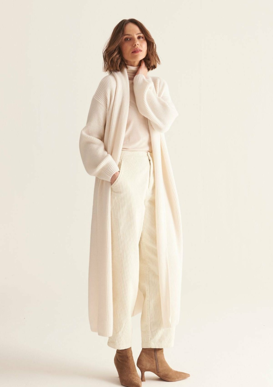 Women Loop Cashmere | Ribbed Cashmere Coatigan In Snow