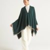 Accessories Loop Cashmere | Cashmere Stitch Detail Poncho In Bottle Green