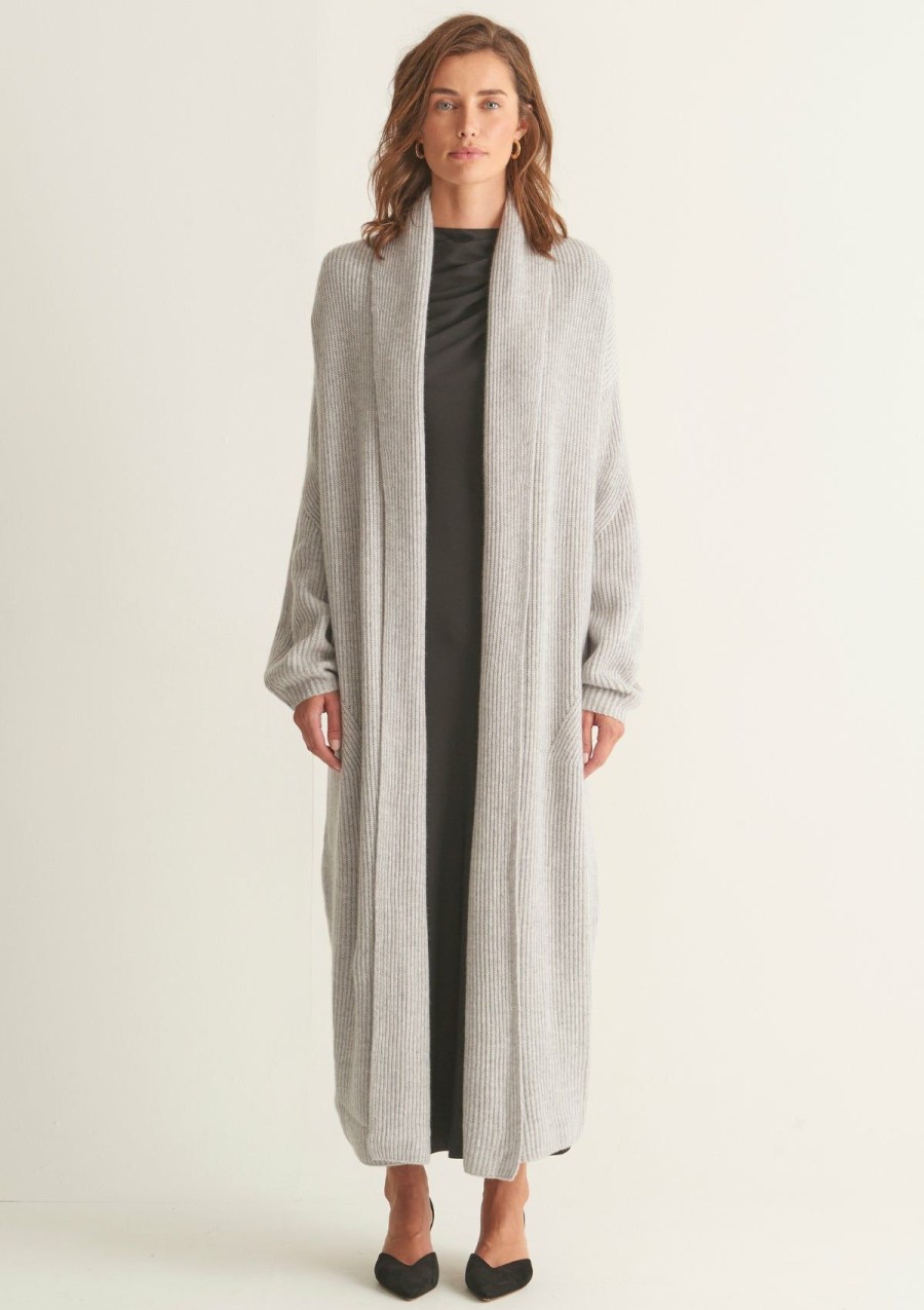 Women Loop Cashmere | Ribbed Cashmere Coatigan In Foggy Grey