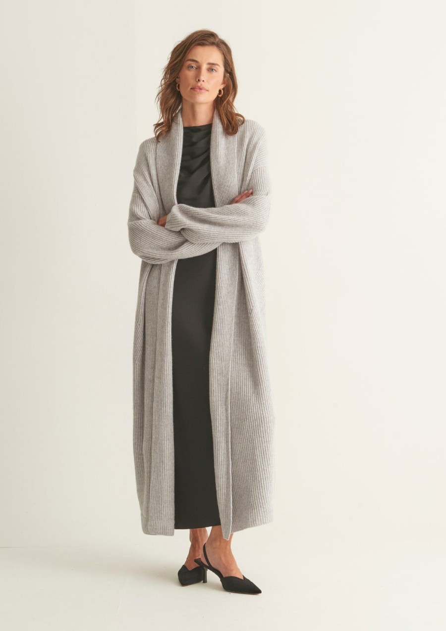 Women Loop Cashmere | Ribbed Cashmere Coatigan In Foggy Grey