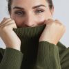 Women Loop Cashmere | Polo Neck Cashmere Sweater In Khaki Green