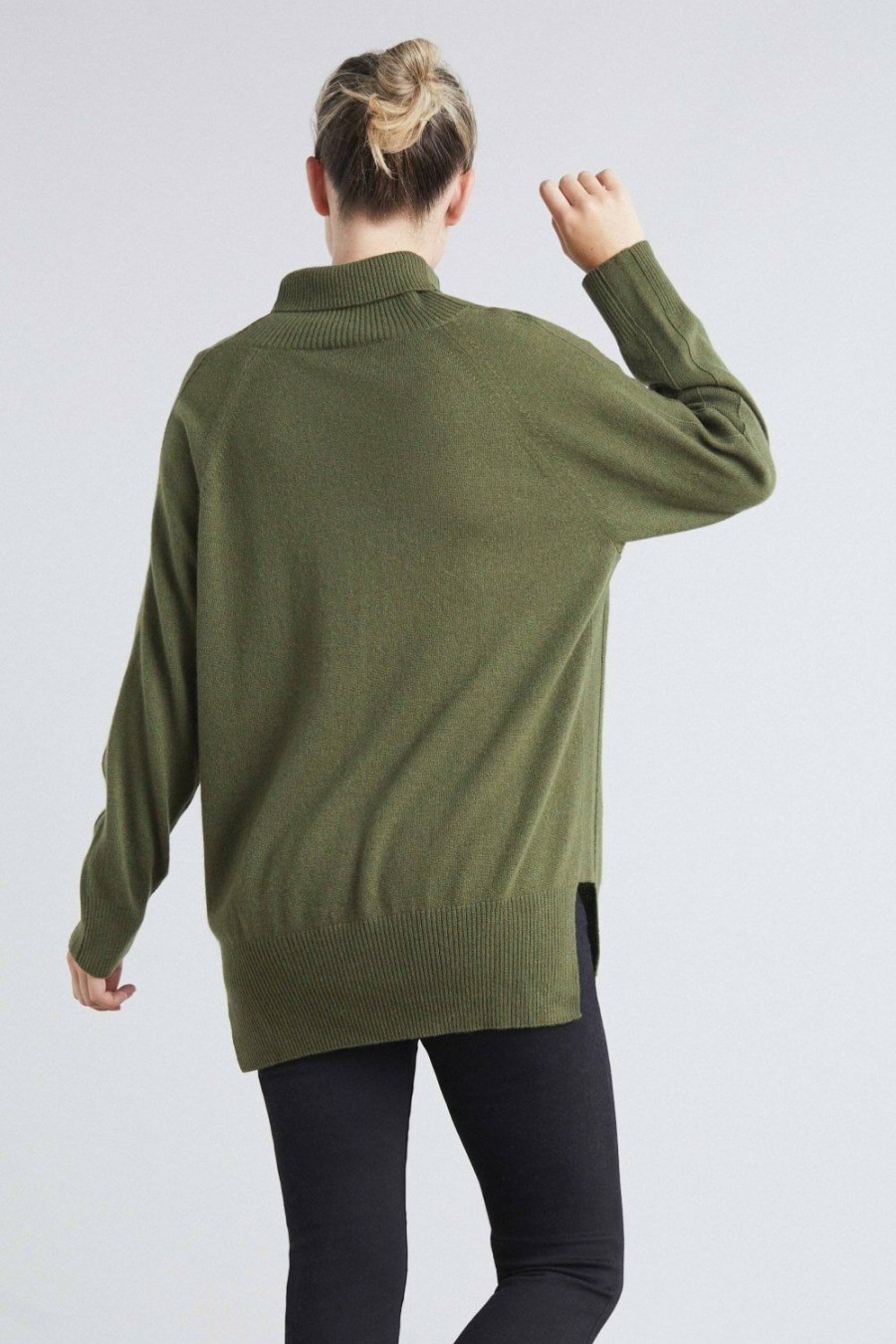 Women Loop Cashmere | Polo Neck Cashmere Sweater In Khaki Green