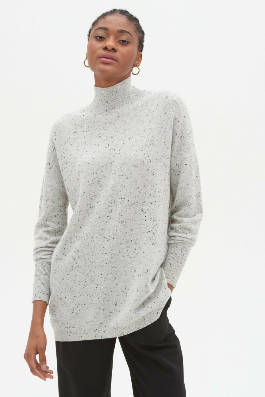 Women Loop Cashmere | Lofty Relaxed Turtleneck Sweater In Frost Grey