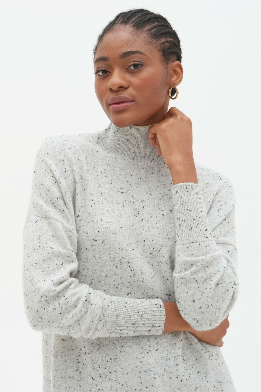 Women Loop Cashmere | Lofty Relaxed Turtleneck Sweater In Frost Grey