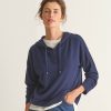 Women Loop Cashmere | Cashmere Lace Neck Hoodie In Midnight Blue