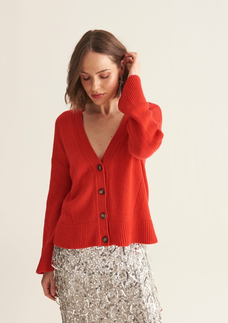 Women Loop Cashmere | Lofty Cashmere Cardigan In Rouge Red