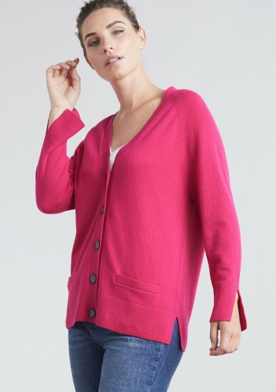 Women Loop Cashmere | V Neck Cashmere Cardigan In Cherry