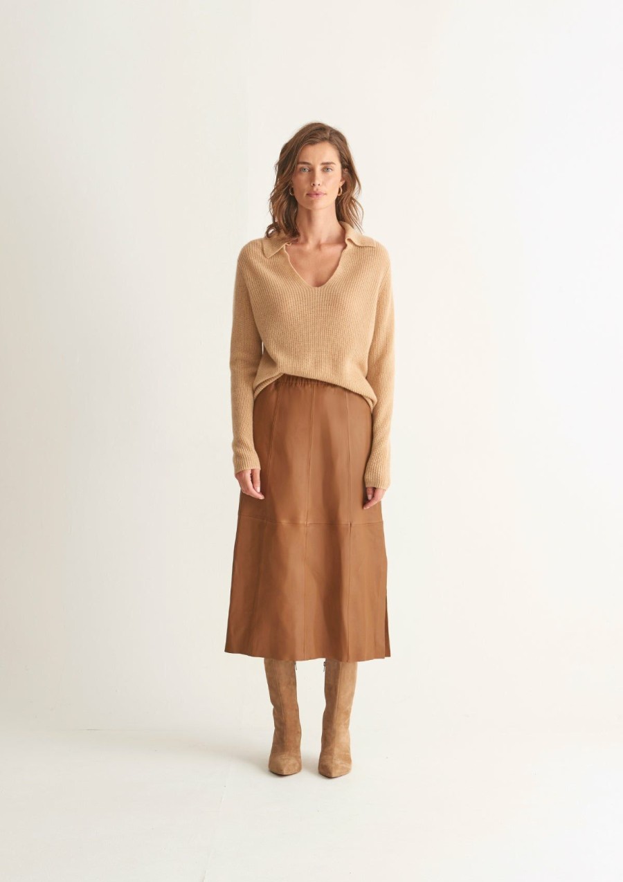 Women Loop Cashmere | Cashmere Open Collar Sweater In Toffee