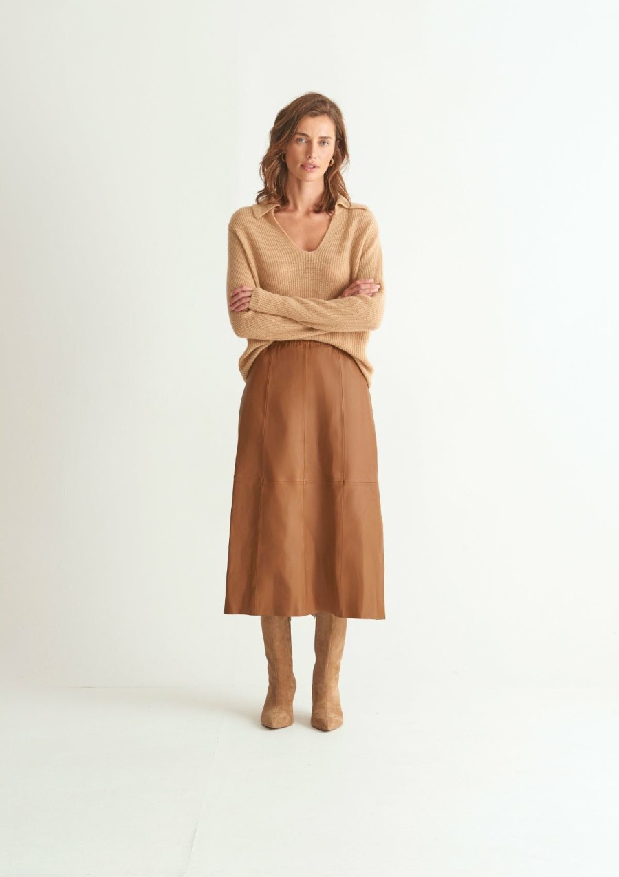 Women Loop Cashmere | Cashmere Open Collar Sweater In Toffee