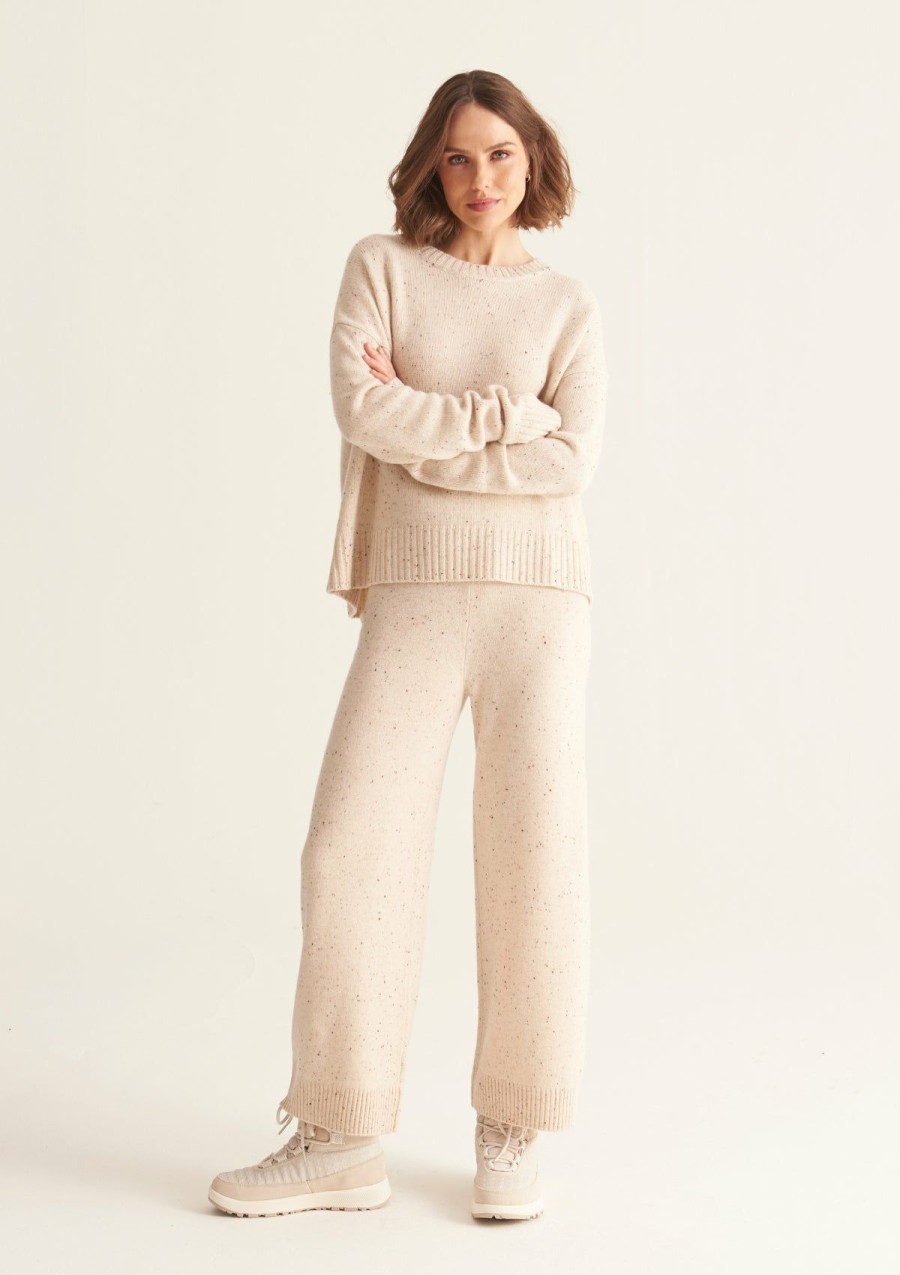 Women Loop Cashmere | Donegal Knit Trousers In Marble White