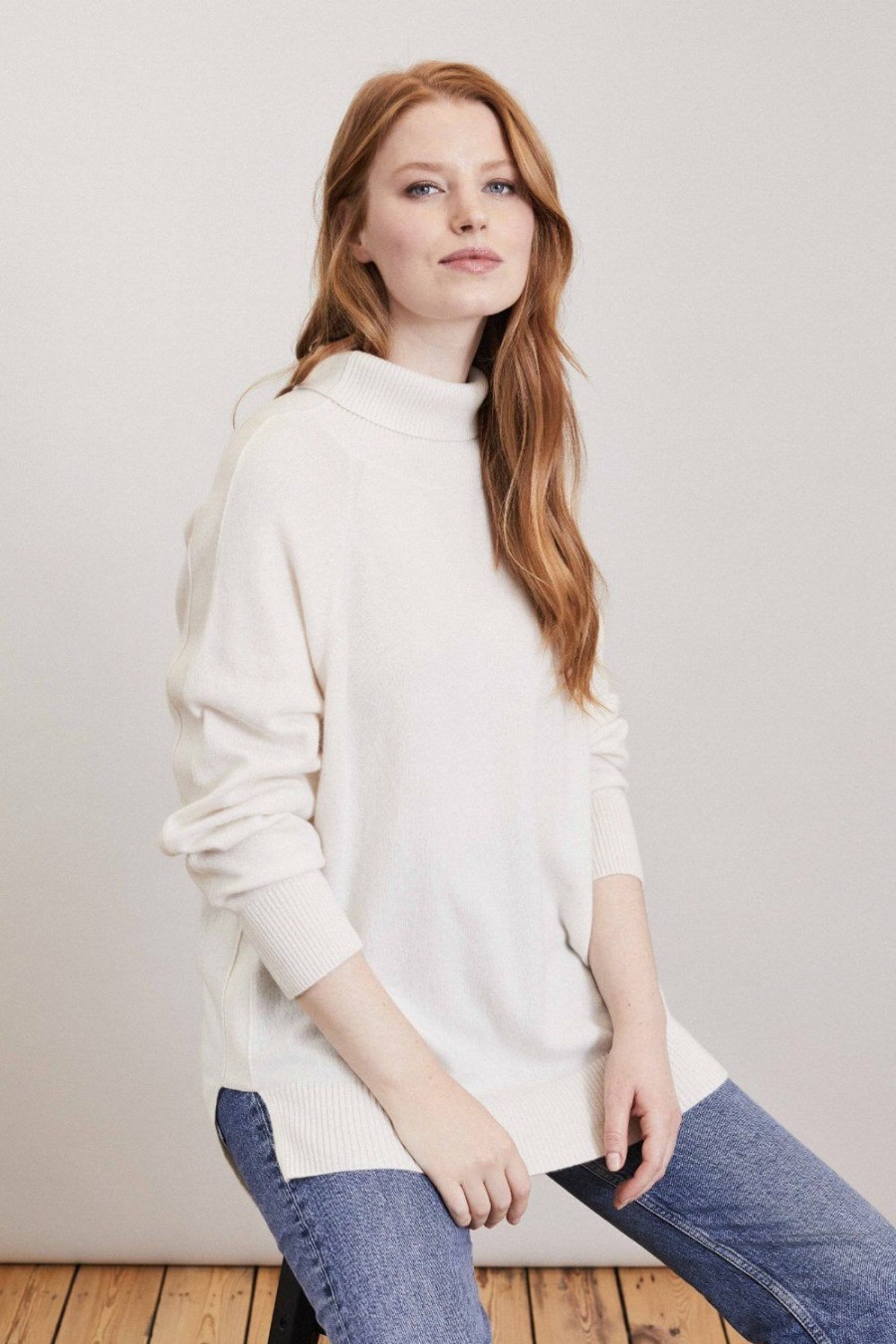 Women Loop Cashmere | Polo Neck Cashmere Sweater In Snow