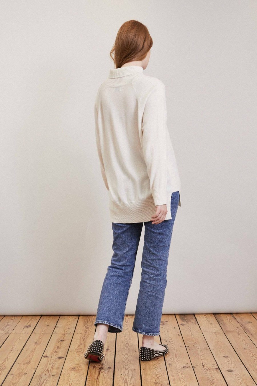 Women Loop Cashmere | Polo Neck Cashmere Sweater In Snow