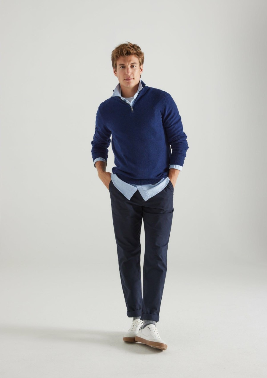 Men Loop Cashmere | Mens Cashmere Half Zip Sweater In Midnight Blue