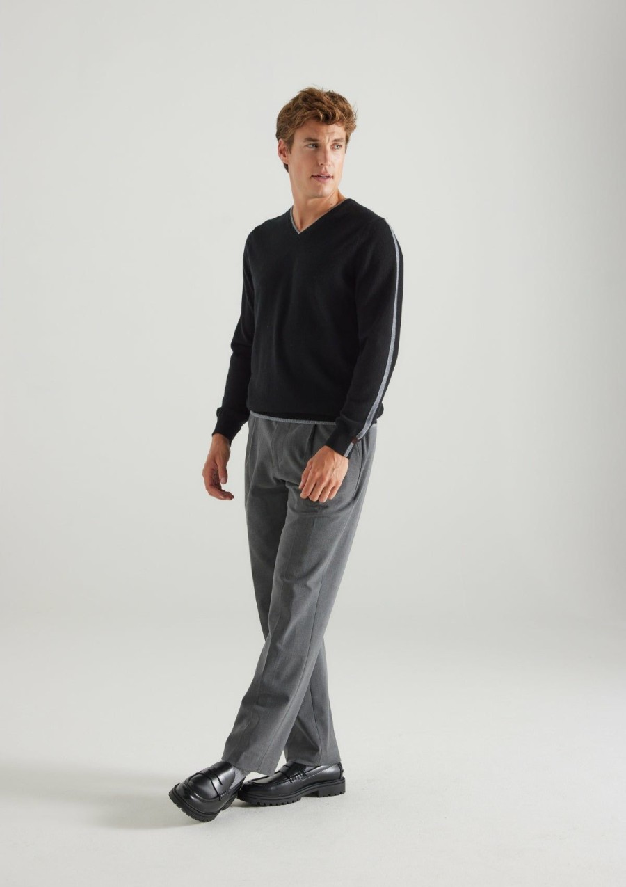 Men Loop Cashmere | Mens Cashmere V Neck Sweater In Black