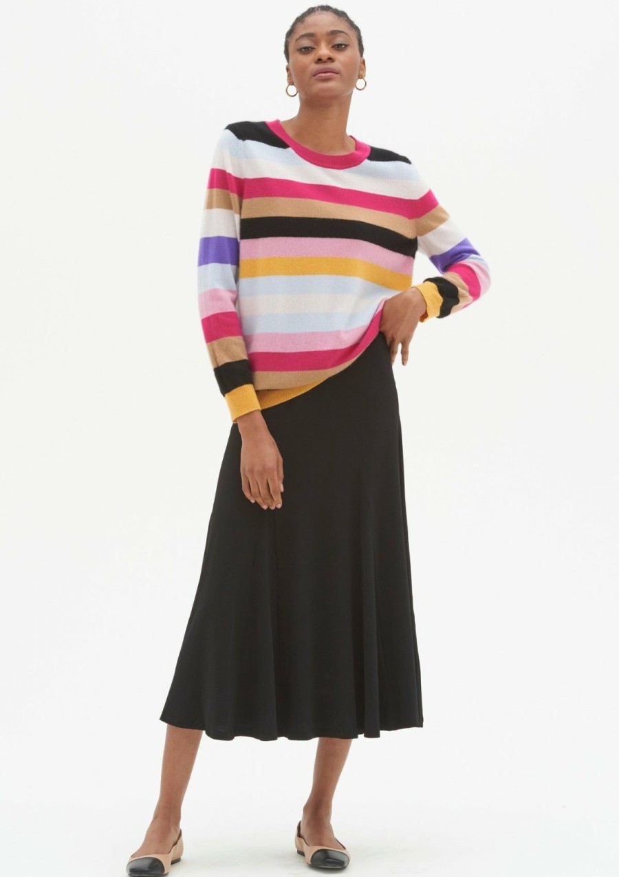 Women Loop Cashmere | Relaxed Cashmere Crew Neck Sweater In Bright Stripe