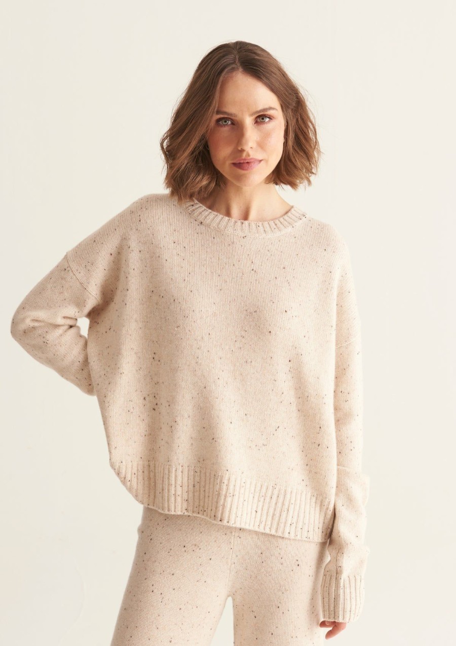 Women Loop Cashmere | Donegal Knit Sweatshirt In Marble White