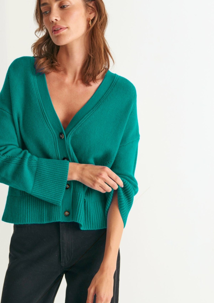 Women Loop Cashmere | Lofty Cashmere Cardigan In Emerald Green