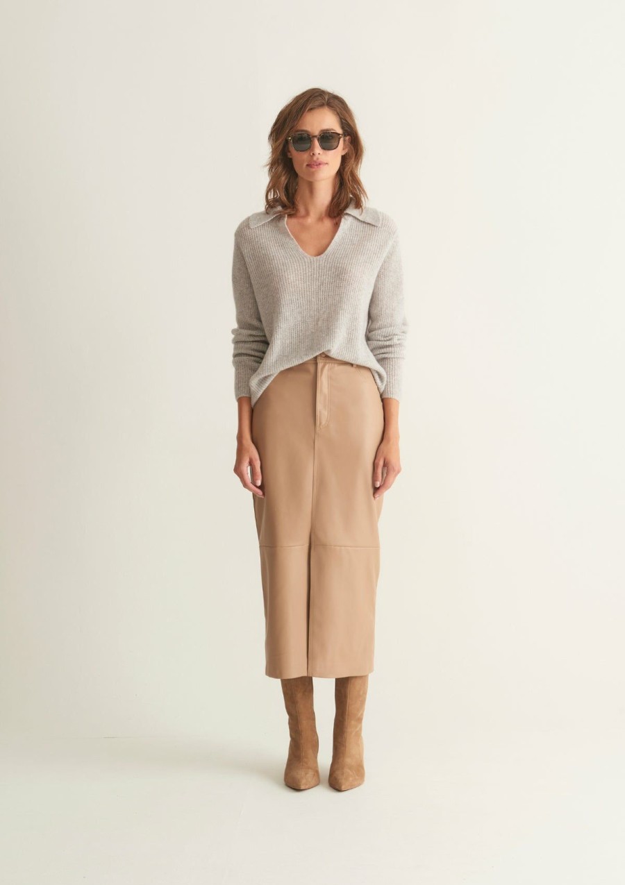 Women Loop Cashmere | Cashmere Open Collar Sweater In Foggy Grey