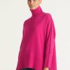 Women Loop Cashmere | Contrast Trim Polo Neck Sweater In Cherry Pink/Barolo Red