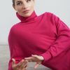 Women Loop Cashmere | Relaxed Polo Neck Cashmere Sweater In Cherry