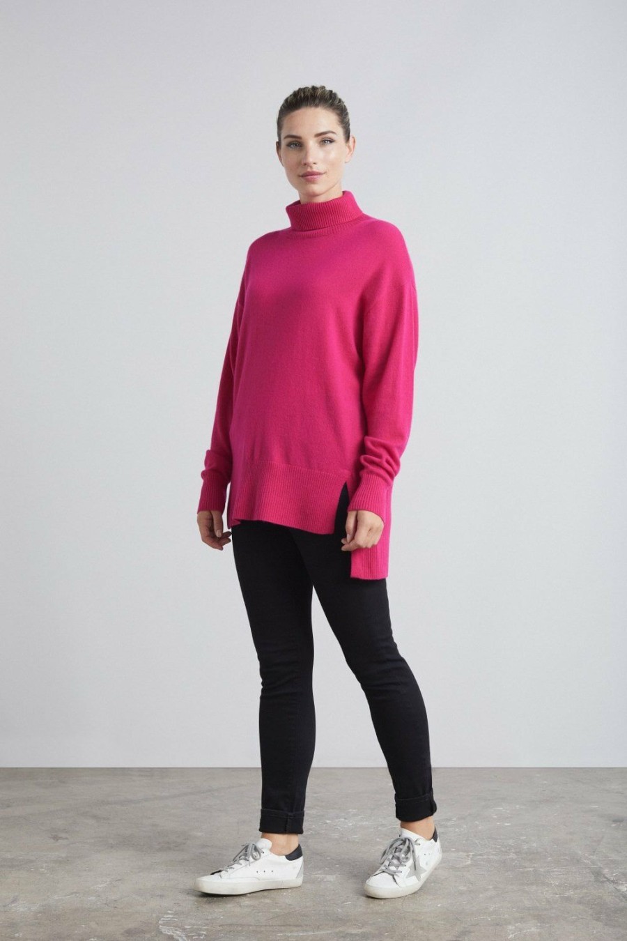 Women Loop Cashmere | Relaxed Polo Neck Cashmere Sweater In Cherry