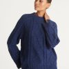 Women Loop Cashmere | Cashmere Cable Sweater In Deep Blue