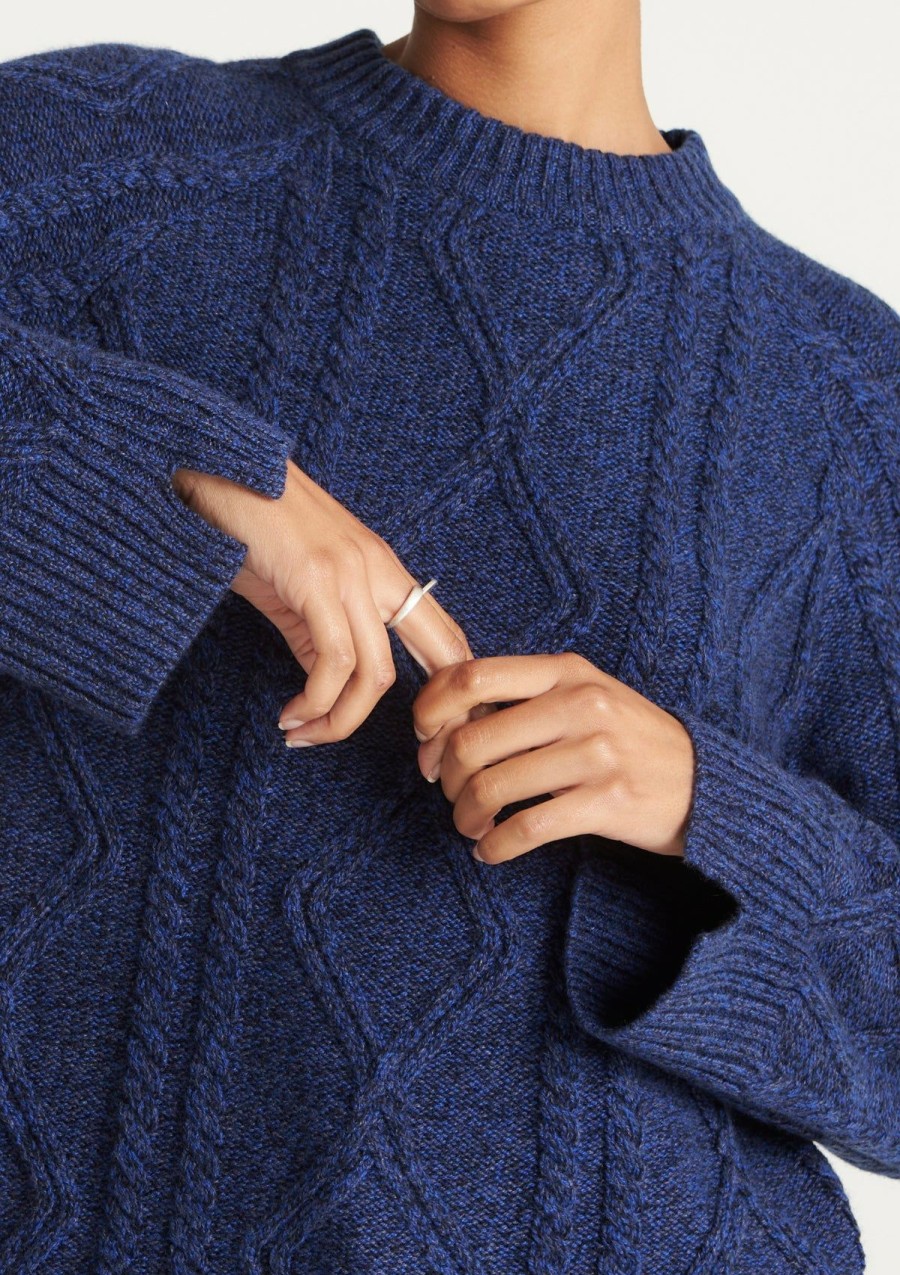 Women Loop Cashmere | Cashmere Cable Sweater In Deep Blue