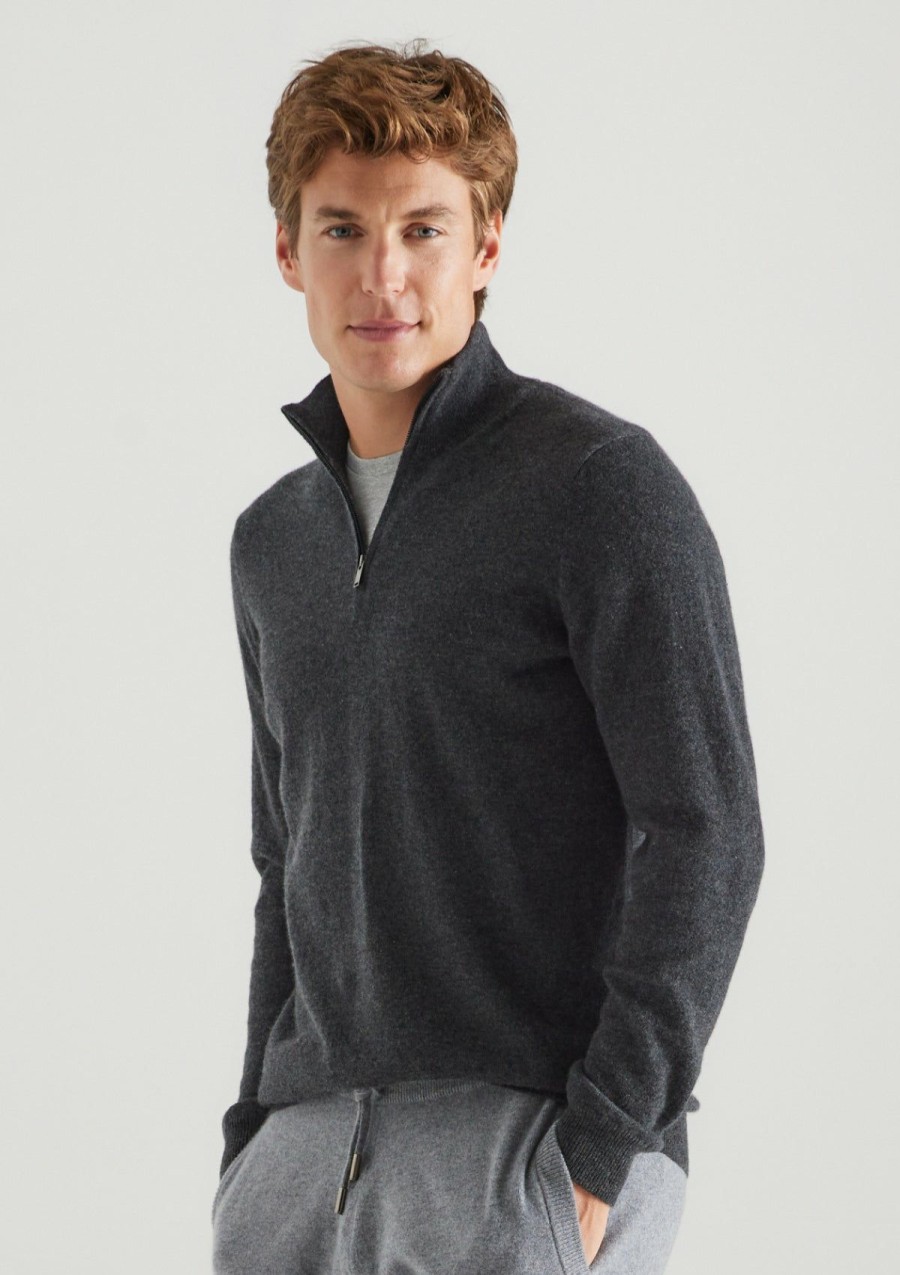 Men Loop Cashmere | Mens Cashmere Half Zip Sweater In Flannel Grey