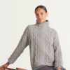 Women Loop Cashmere | High Neck Cable Sweater In Smoky Blue