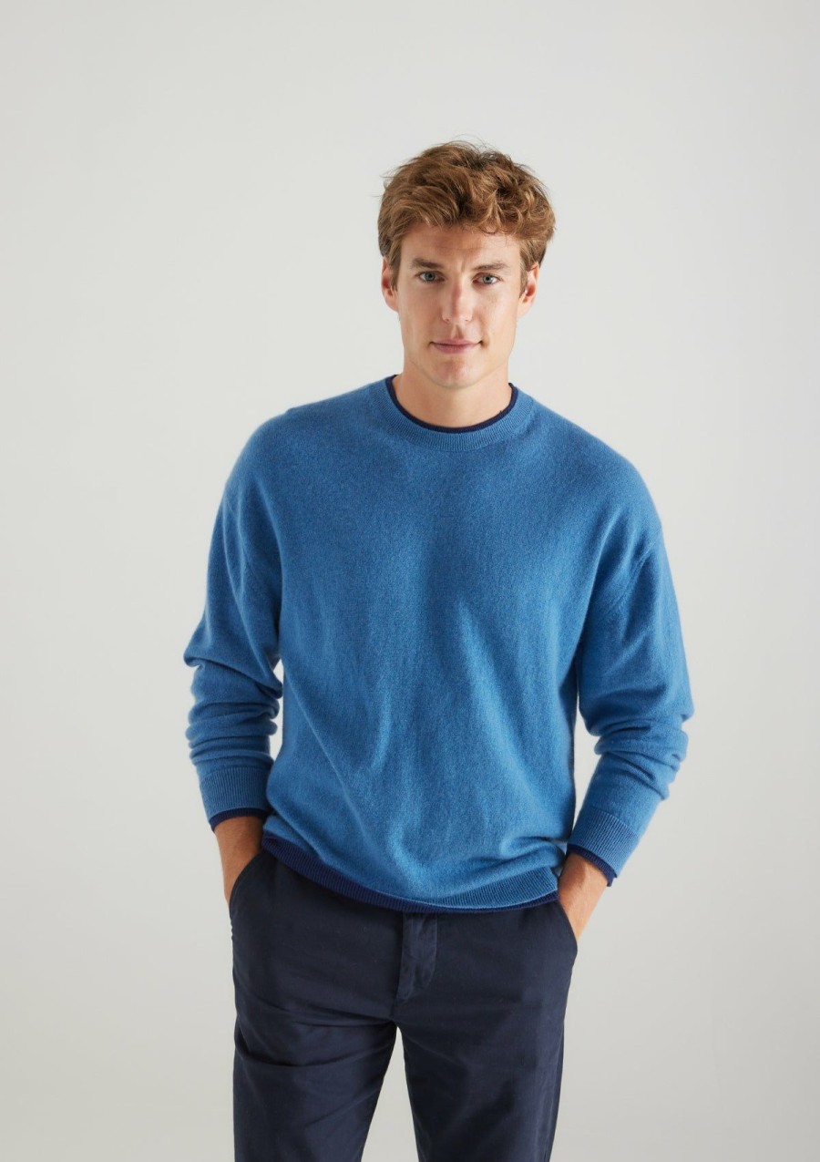 Men Loop Cashmere | Mens Cashmere Crew Neck Sweater In Marina Blue