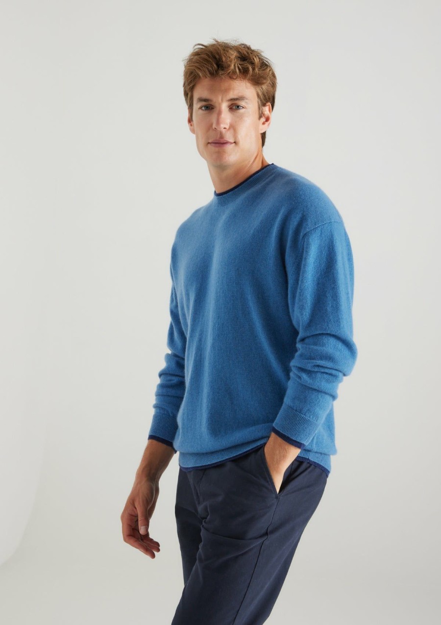 Men Loop Cashmere | Mens Cashmere Crew Neck Sweater In Marina Blue