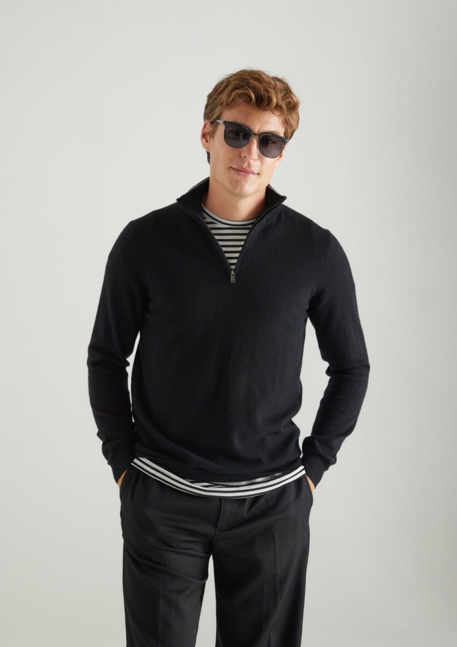 Men Loop Cashmere | Mens Cashmere Half Zip Sweater In Black