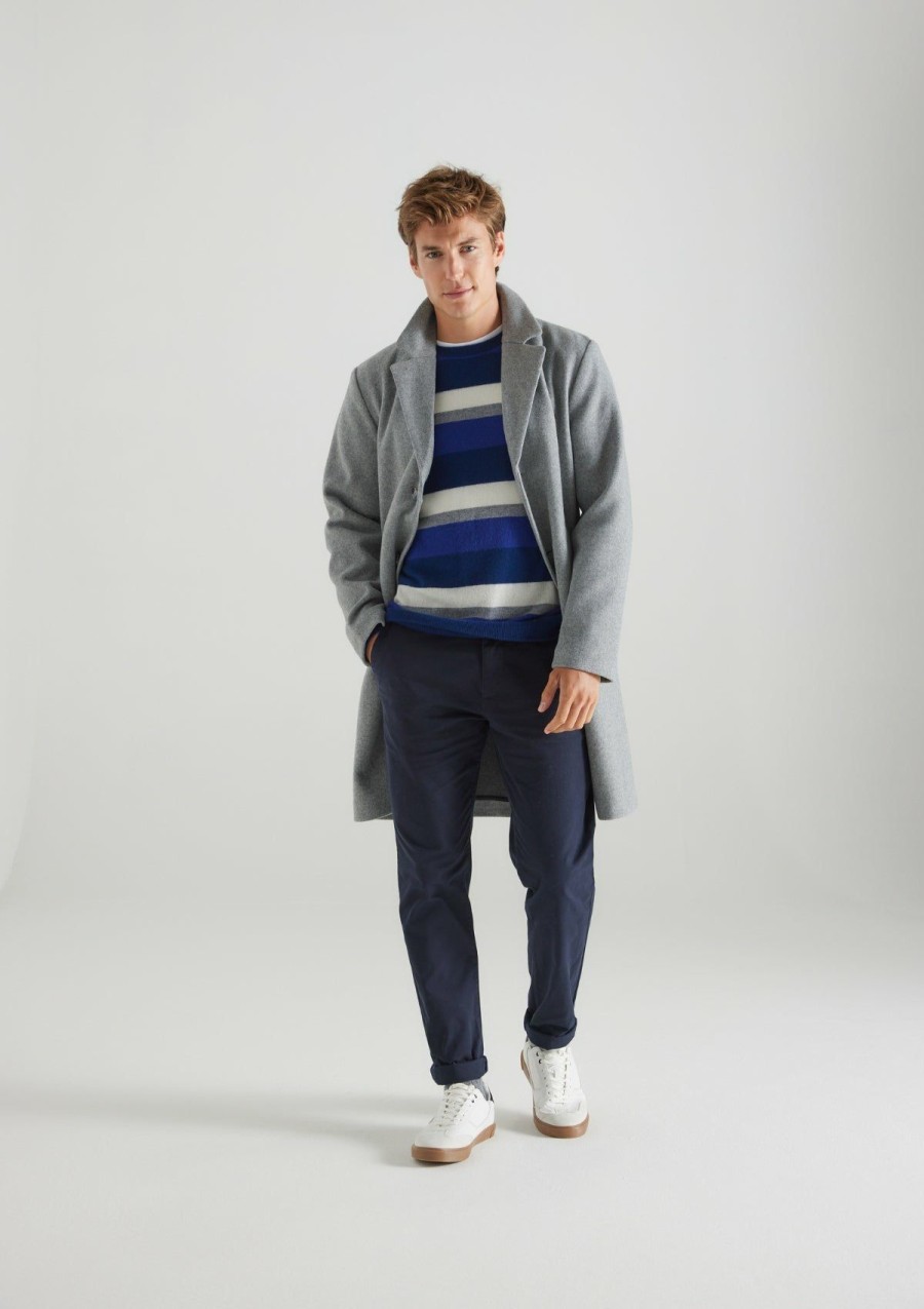 Men Loop Cashmere | Mens Cashmere Crew Neck Sweater In Midnight Blue Stripe