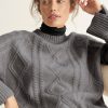 Women Loop Cashmere | Cashmere Cable Sweater In Pewter Grey